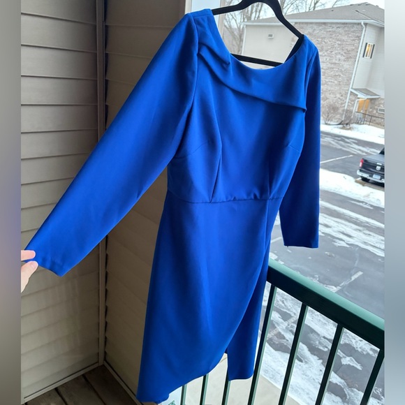 🆕🦋 Sachin & Babi Patrizia Cobalt Blue Asymmetric Midi Dress Long Sleeve Size 12 - Picture 6 of 17